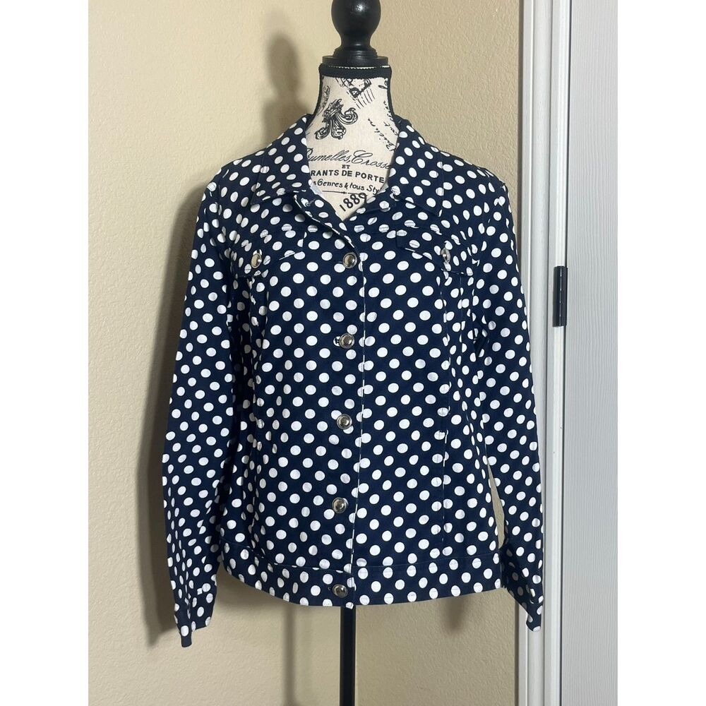 Christopher & Banks Navy White Polka Dot Jacket Large